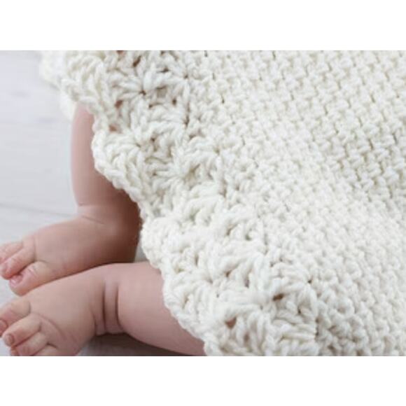 Hand crocheted heirloom blanket creamy white silver flecks Baby shower gift EUC - Picture 1 of 7